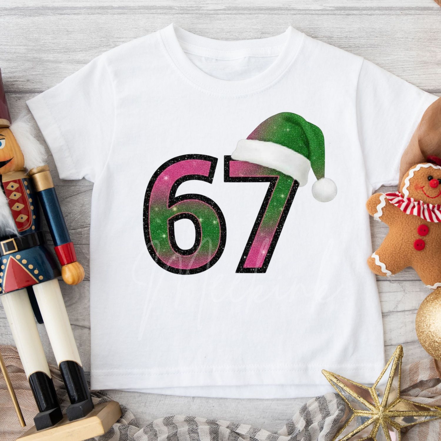 67 Pink &amp; Green Santa Hat DTF Decal