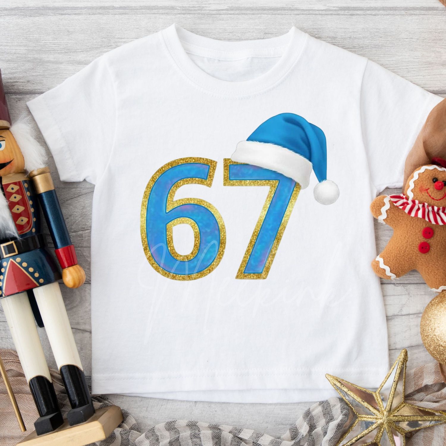 67 Blue Santa Hat DTF Decal