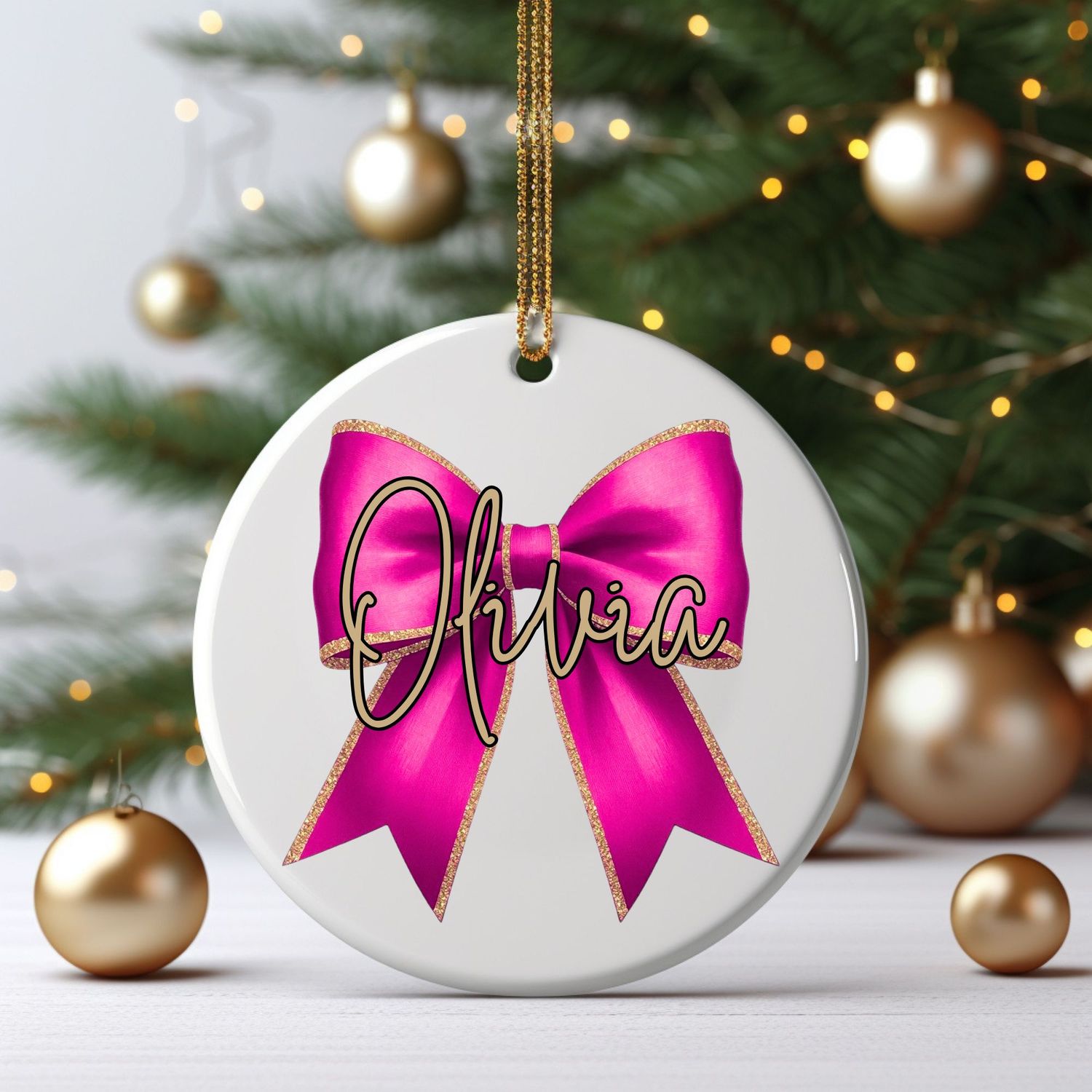 Christmas Bow Pink Personalised UVDTF or DTF Decal