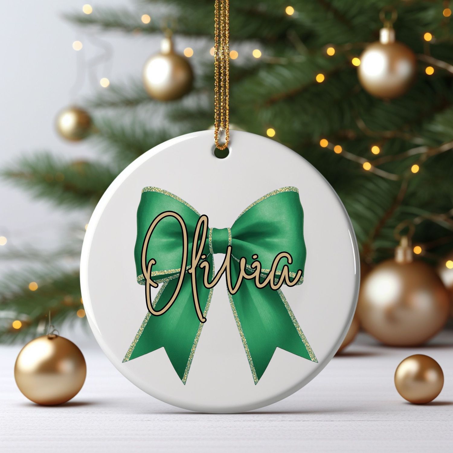 Christmas Bow Green Personalised UVDTF or DTF Decal