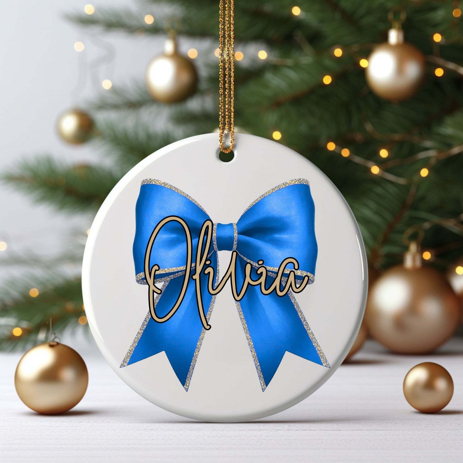 Christmas Bow Blue Personalised UVDTF or DTF Decal