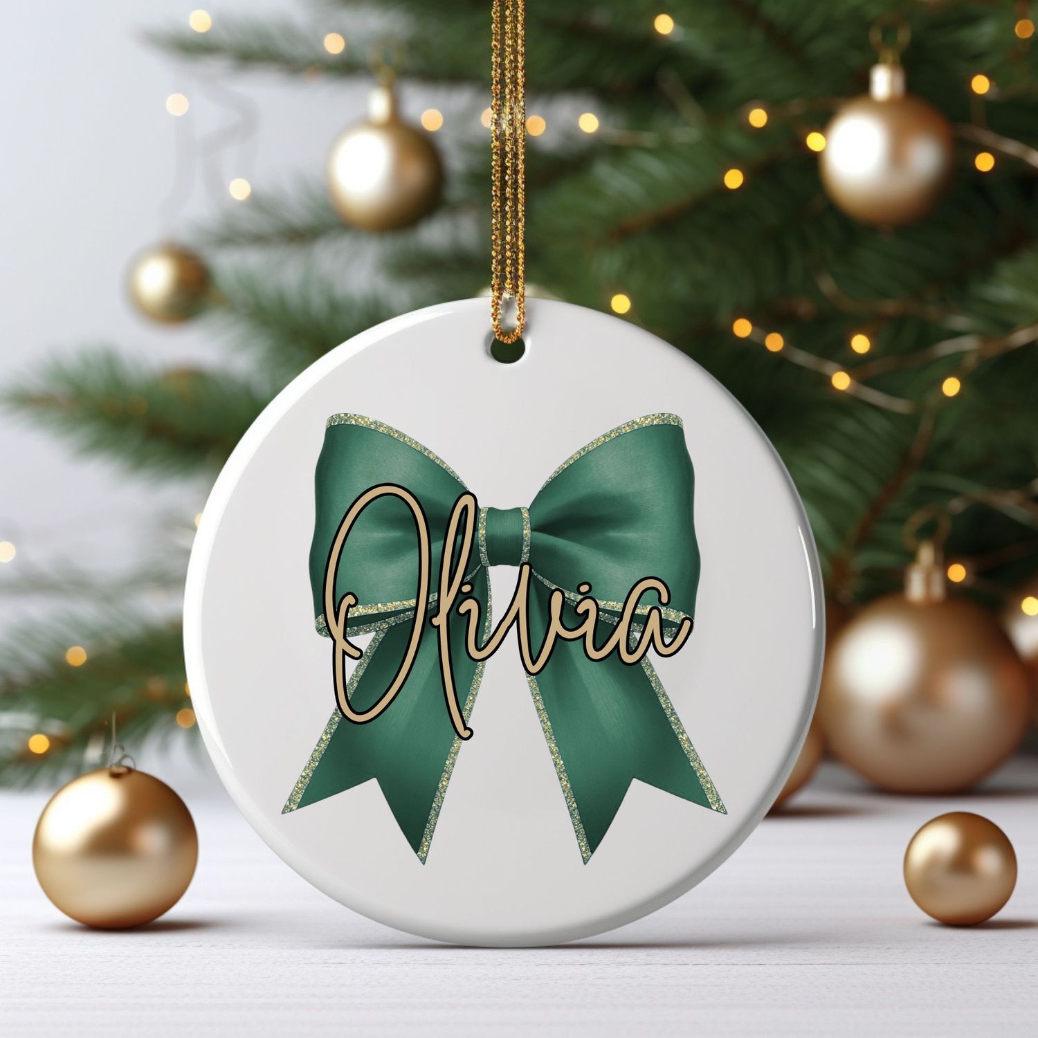 Christmas Bow Darker Green Personalised UVDTF or DTF Decal