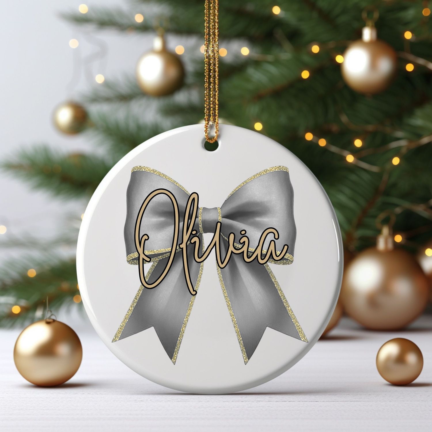 Christmas Bow Grey Personalised UVDTF or DTF Decal