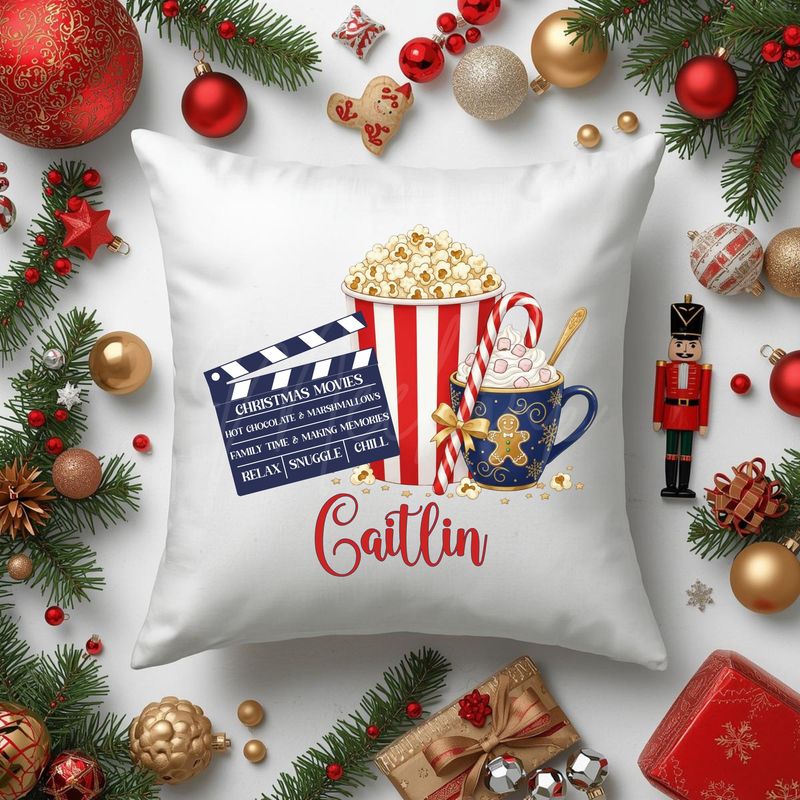 Christmas Movie Cushion DTF Decal Red &amp; Blue