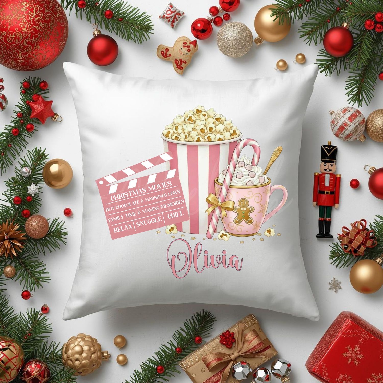 Christmas Movie Cushion DTF Decal Pink