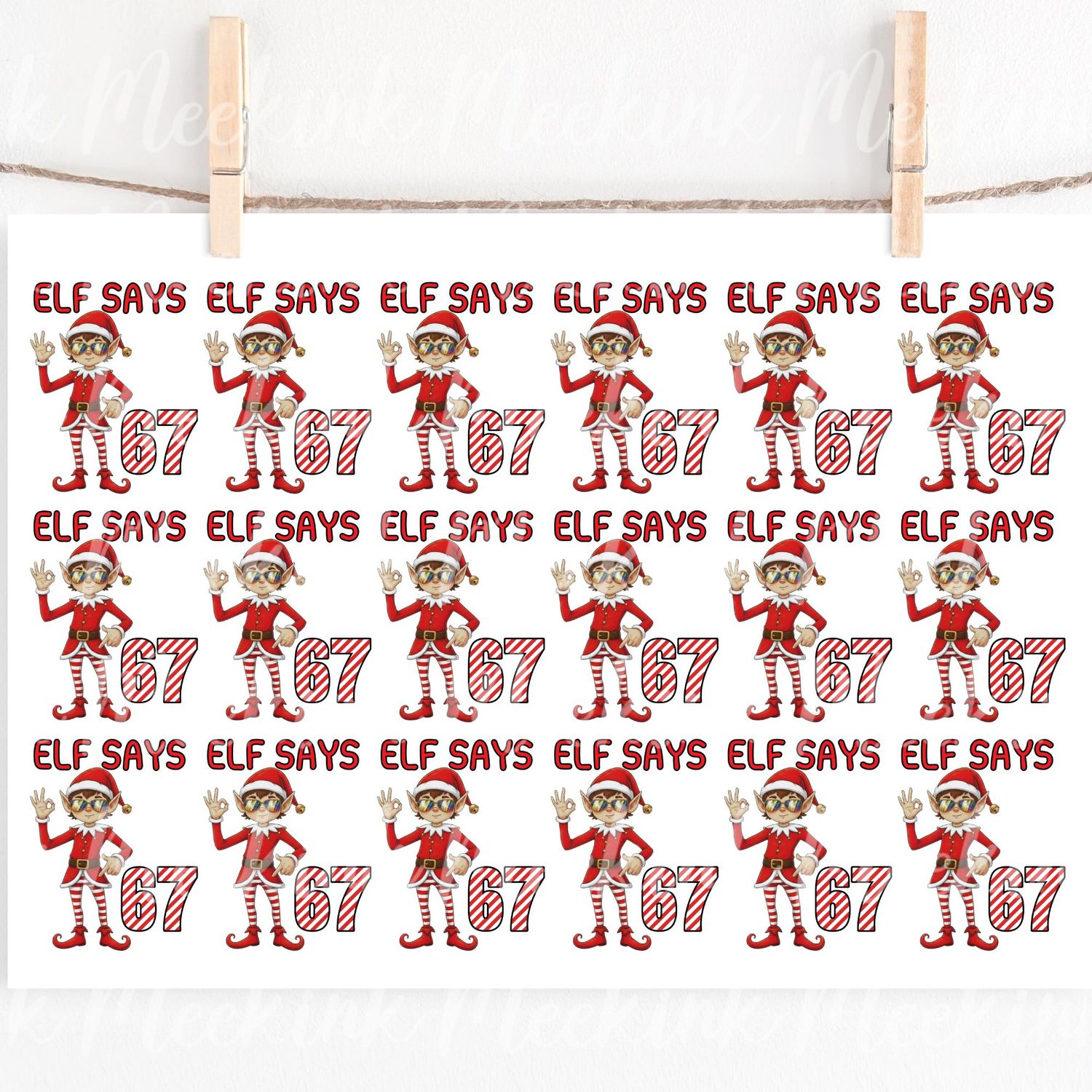 67 Elf Says 6cm Sheet UVDTF or DTF Decals