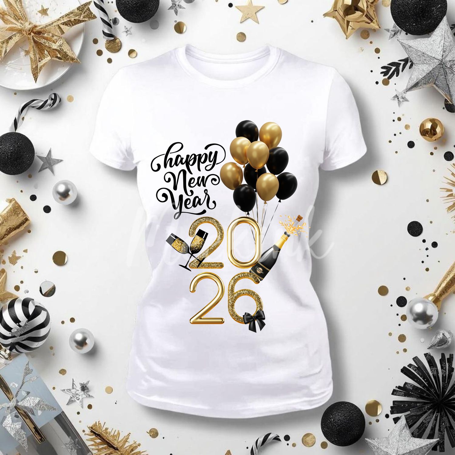 2026 New Year Gold &amp; Black Themed UVDTF or DTF Decal