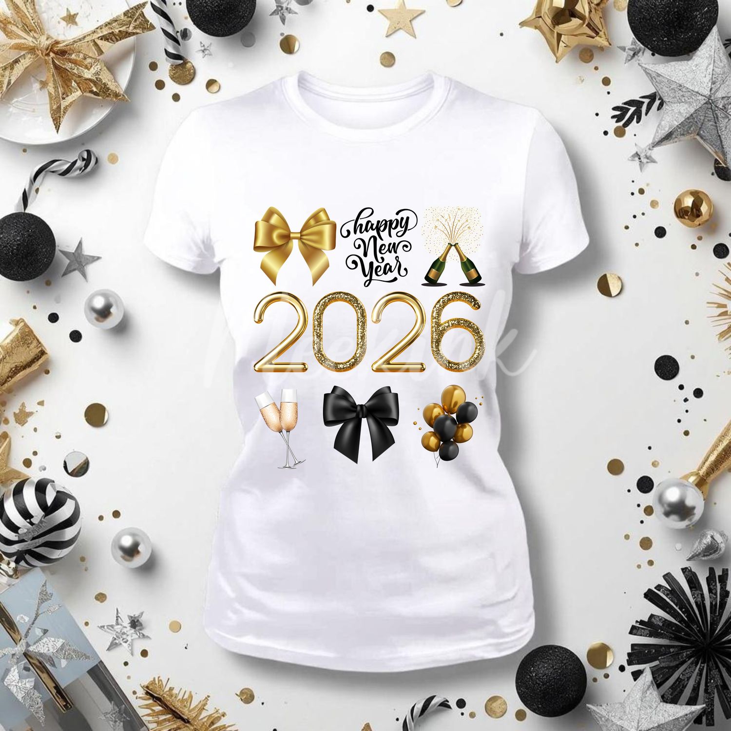 2026 Bow &amp; Champagne Themed Design 2UVDTF or DTF Decal