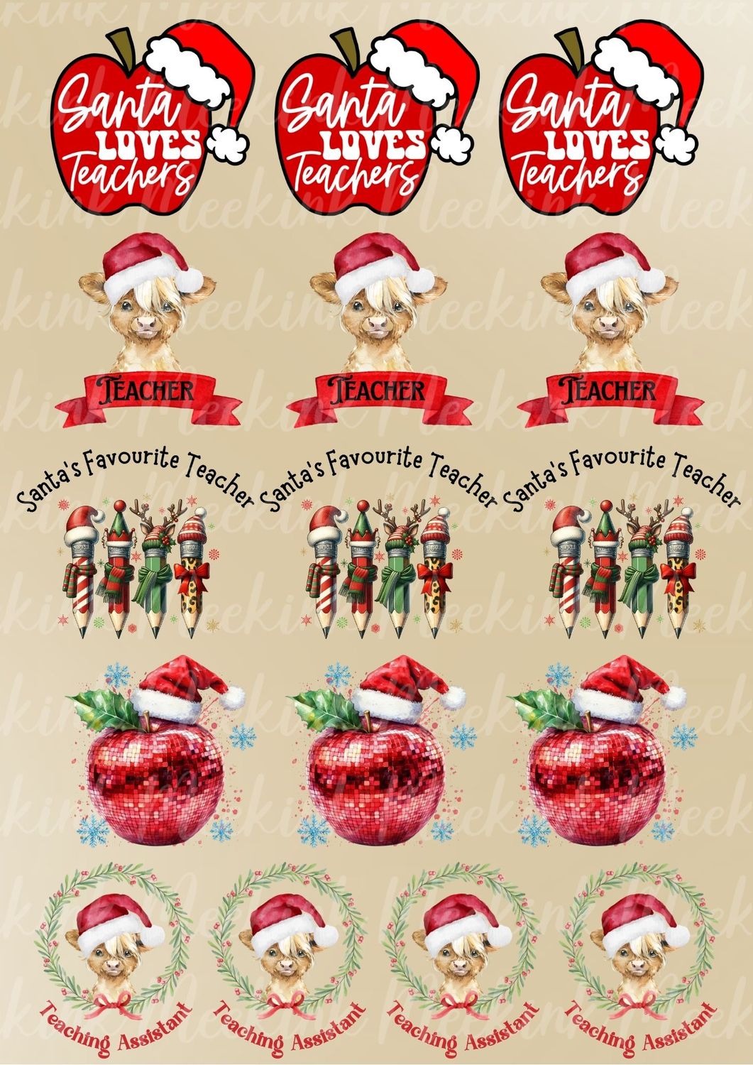 Teacher Mixed 8cm Sheet A3 UVDTF or DTF Decals