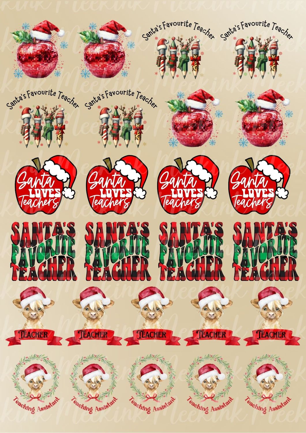 Teacher Mixed 6cm Sheet A3 UVDTF or DTF Decals