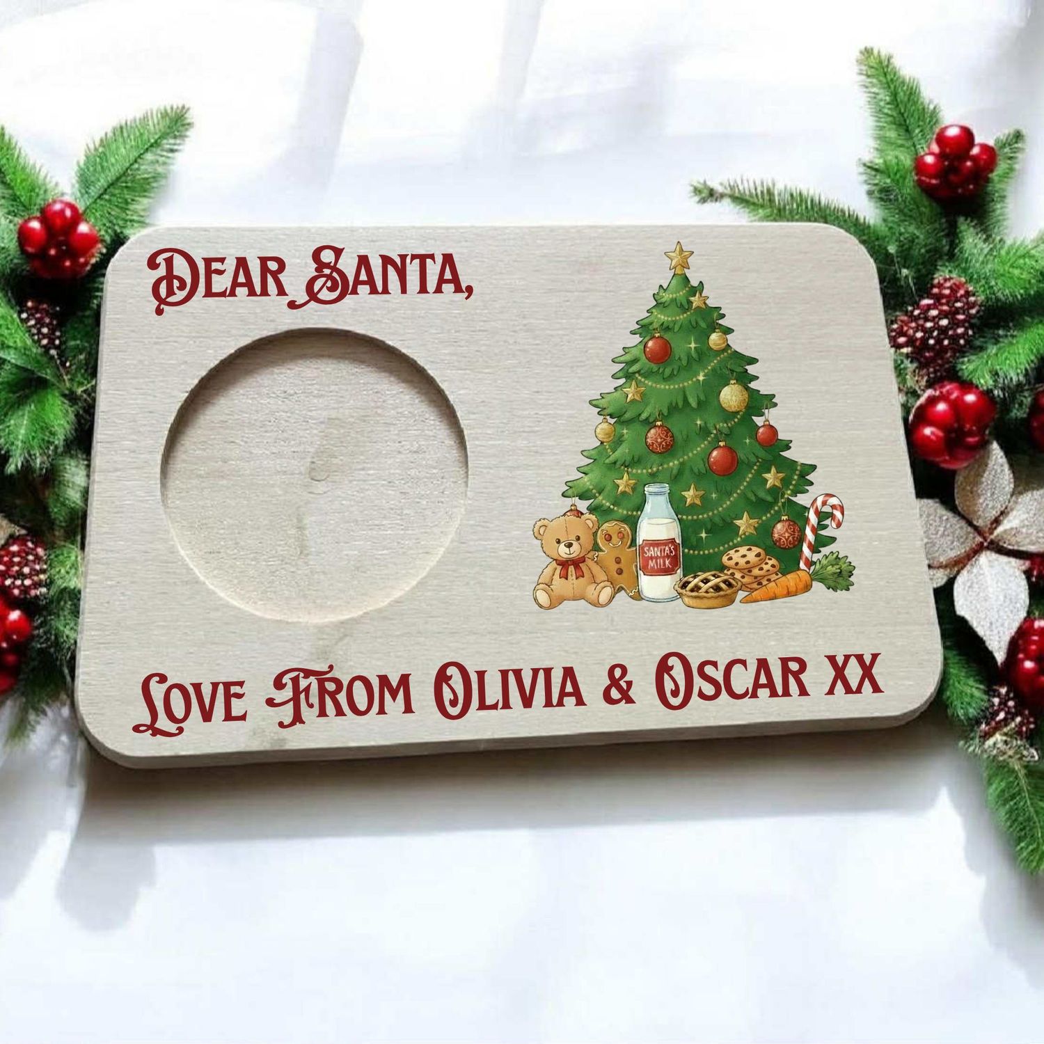 Dear Santa Christmas Tree Cookie &amp; Milk UVDTF or DTF Decal