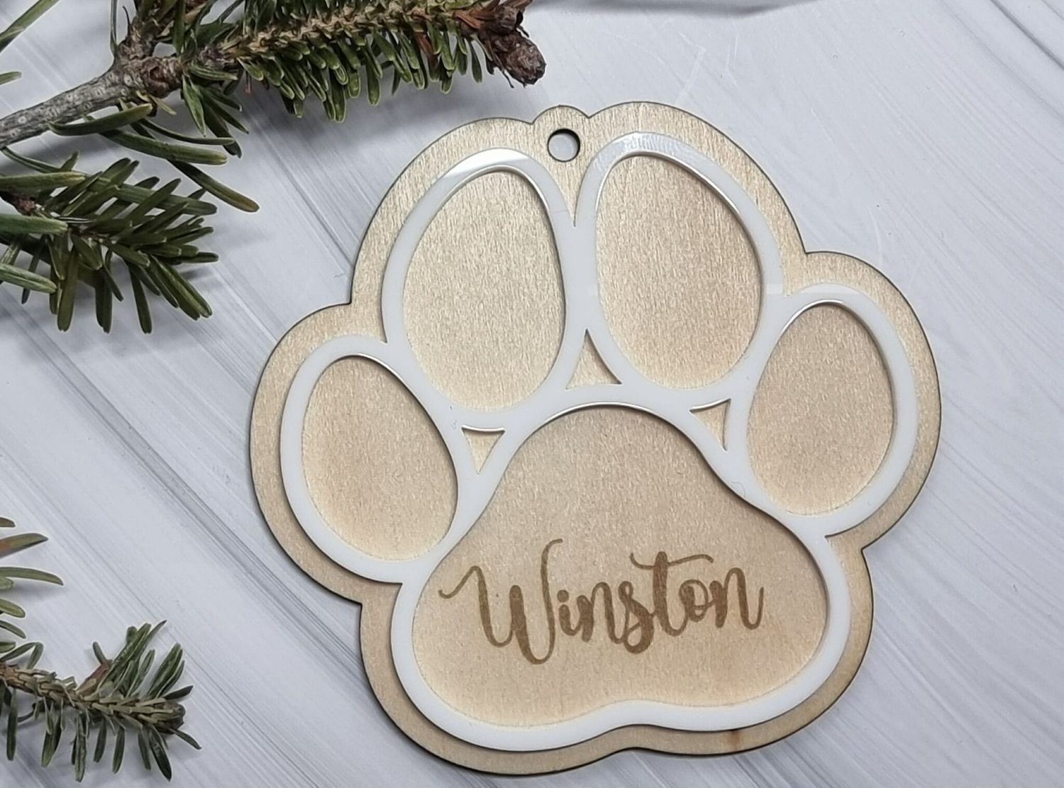 Paw Print White Acrylic &amp; Plywood 3mm Hanging Ornament