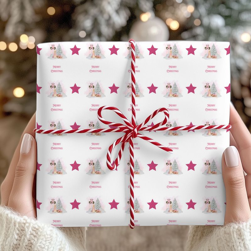 Pink Rabbit Christmas Gift Wrap Sheet