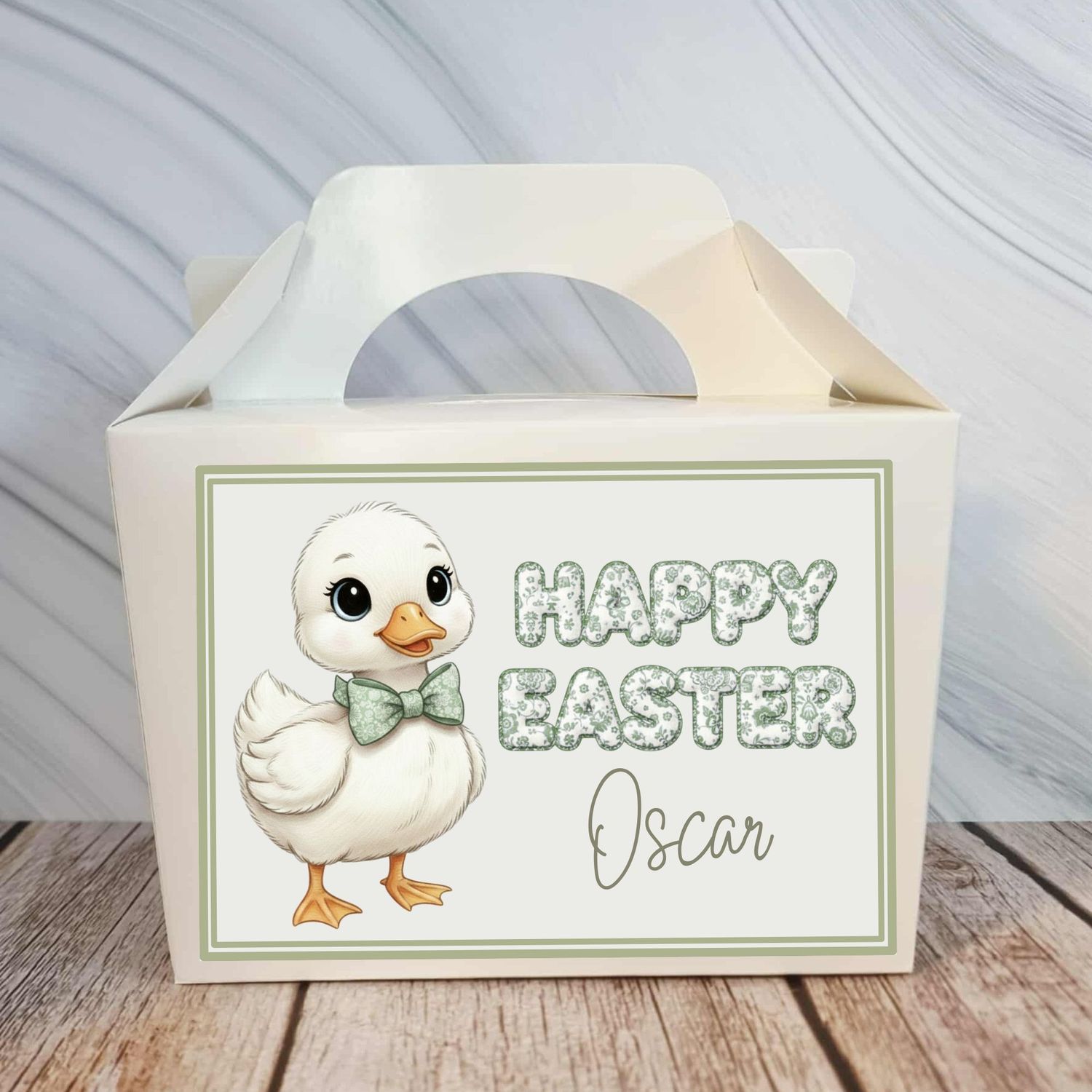 Little Duckling Happy Easter Party Box Sticker Sage Green