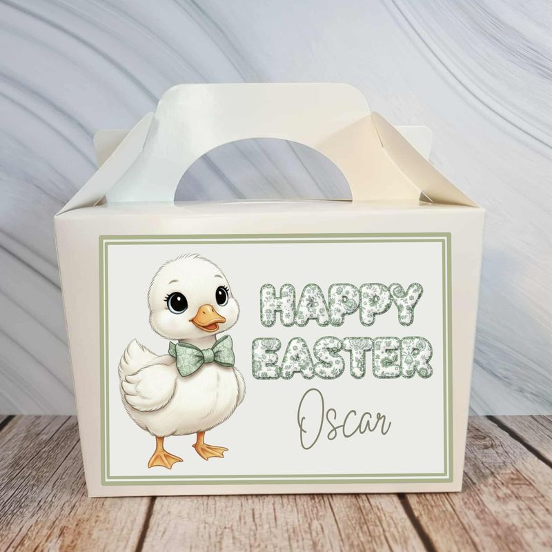 Little Duckling Happy Easter Party Box Sticker Sage Green