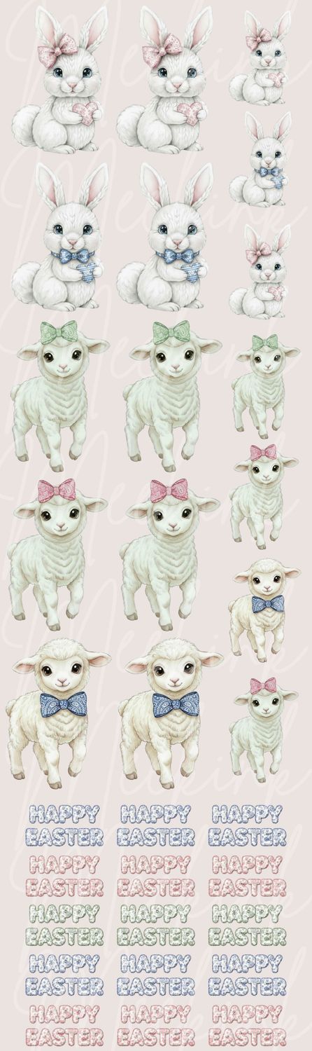 1 Meter White Bunnies &amp; Lambs Easter DTF Decals