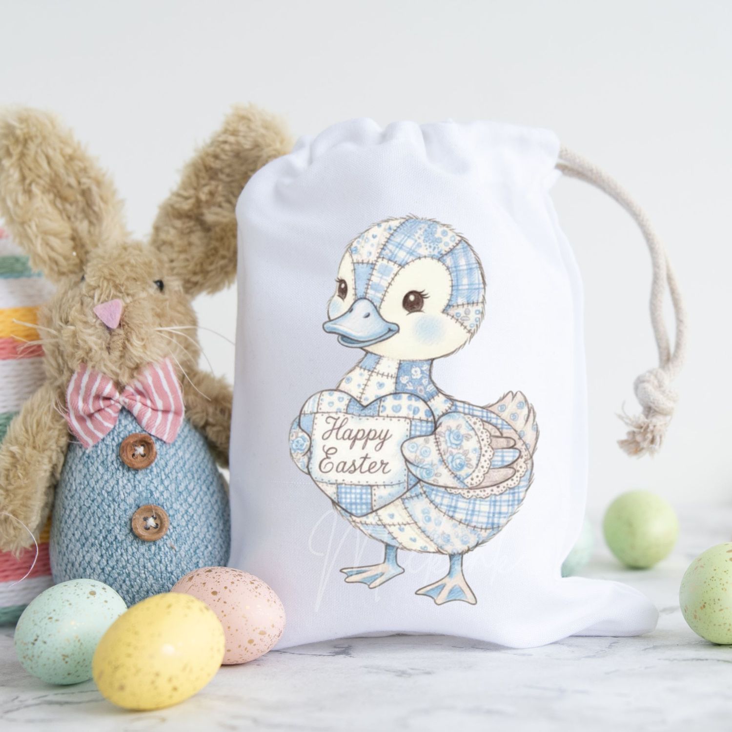 Patchwork Effect Blue Easter Duckling DTF or UVDTF Decal