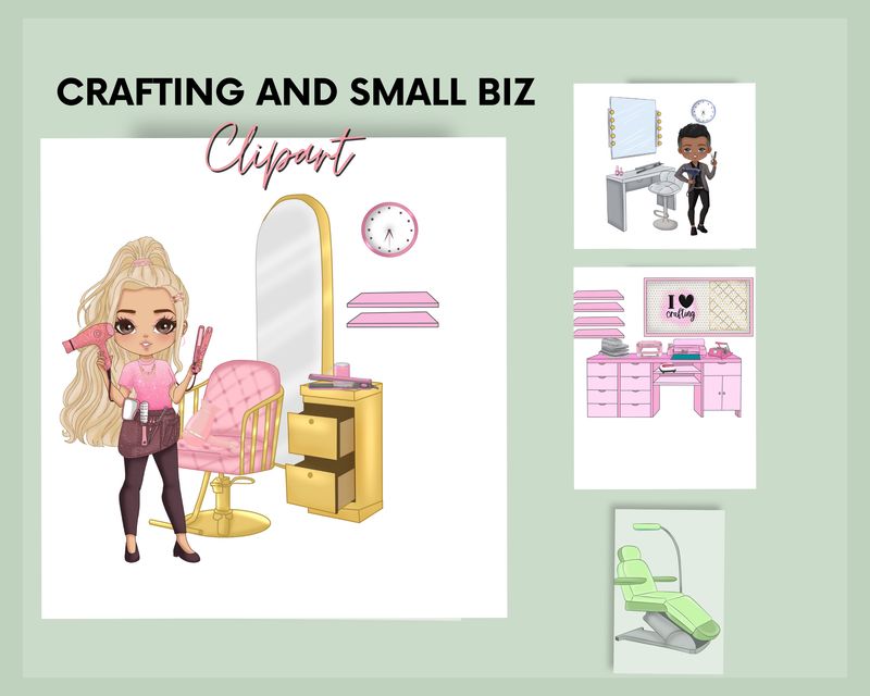 Crafting and Salon furniture and equipment clipart bundle digital download