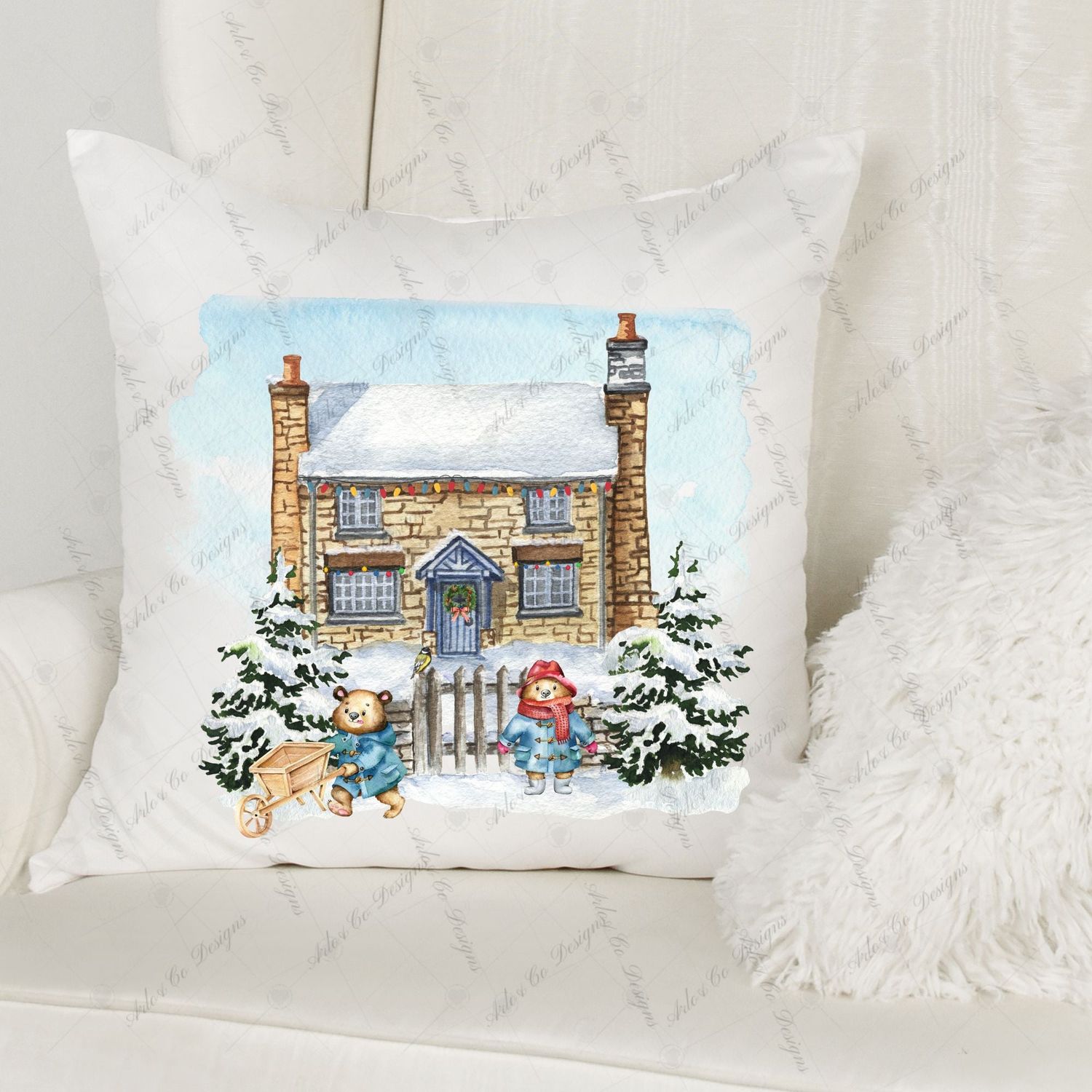 vintage-christmas-bear-and-winter-house-digital-design