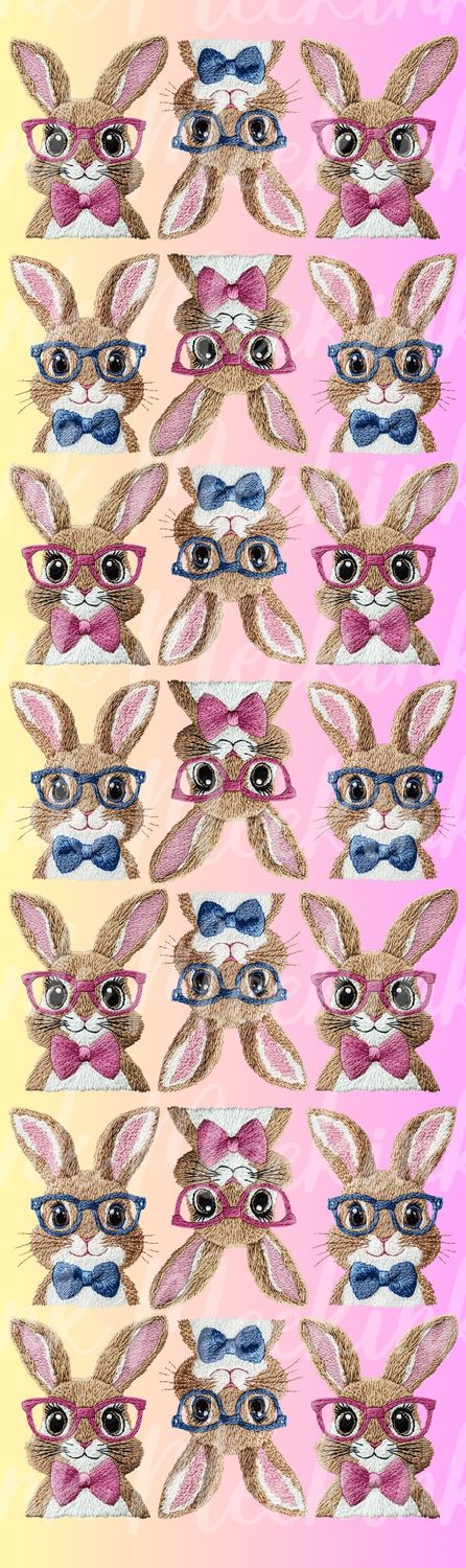 1 Metre Mixed Faux Embroidery Effect Blue &amp; Pink Rabbit DTF Decal
