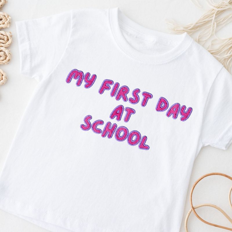 Faux Embroidered Effect My First Day At School Pink DTF Decal