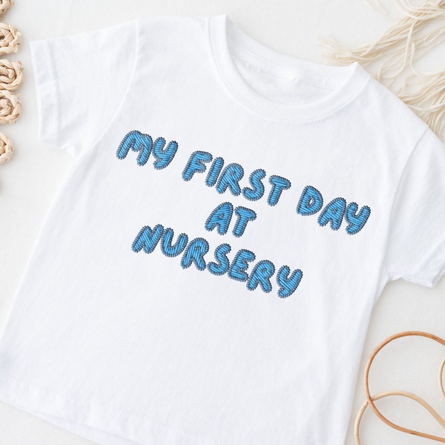 Faux Embroidered Effect My First Day At Nursery Blue DTF Decal