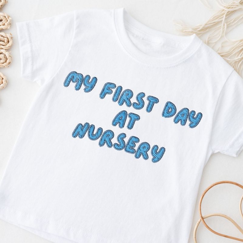 Faux Embroidered Effect My First Day At Nursery Blue DTF Decal
