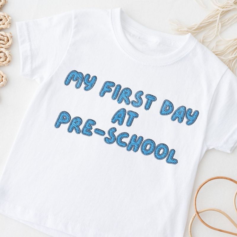 Faux Embroidered Effect My First Day Pre-school Blue DTF Decal