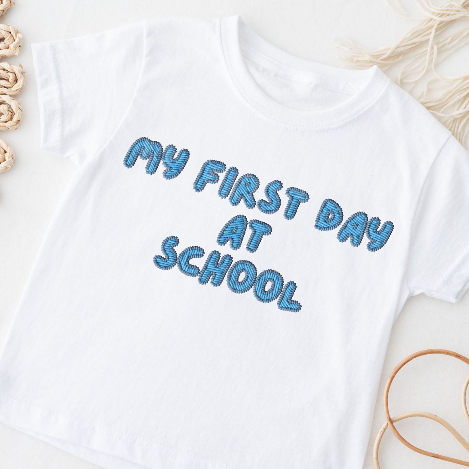 Faux Embroidered Effect My First Day At School Blue DTF Decal