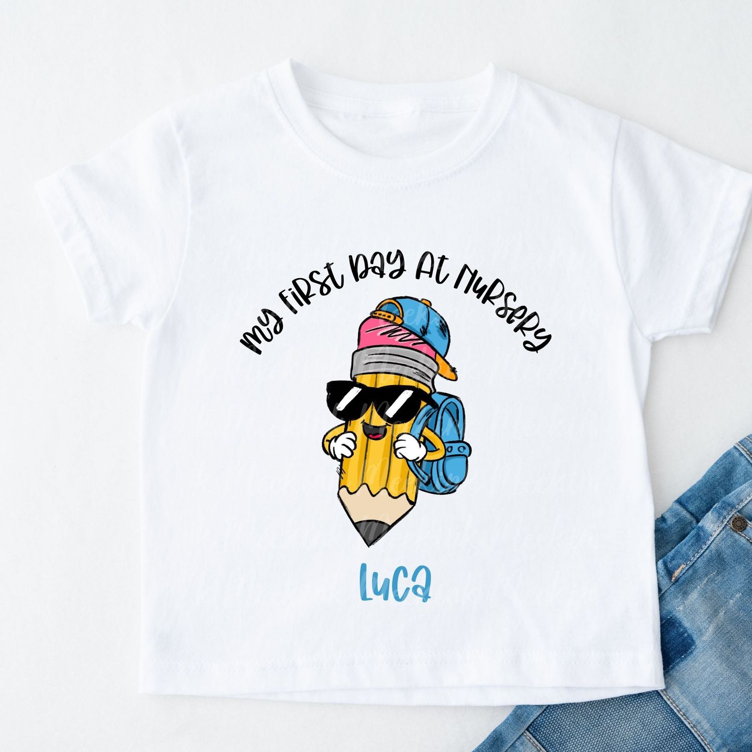 My First Day At Nursery Back Pack Pencil Personalised DTF Decal