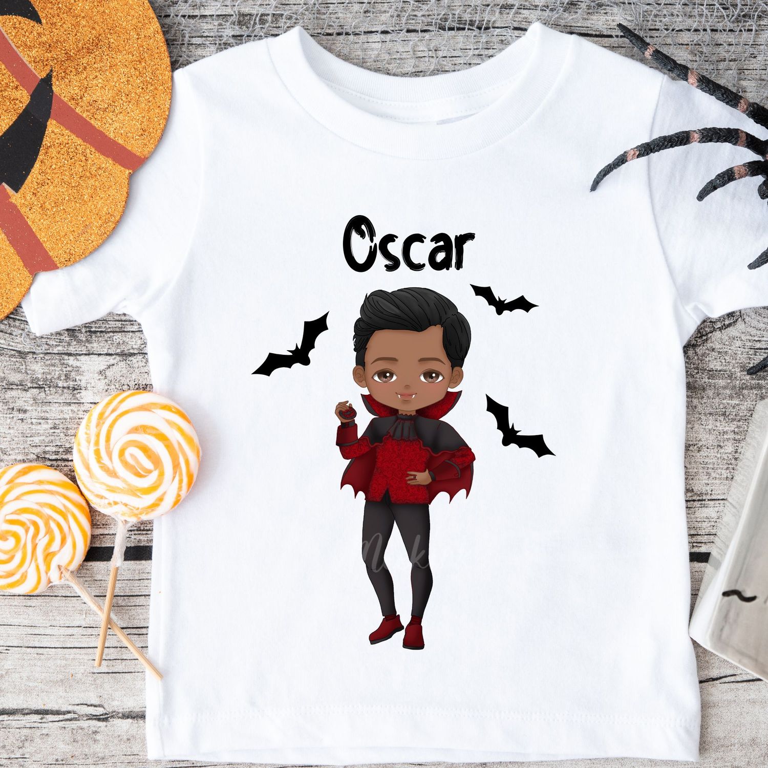 Boys Vampire Doll Halloween White Text DTF Decal
