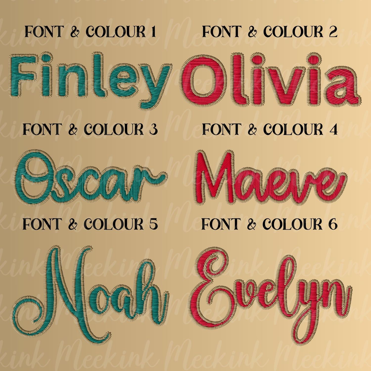Faux Embroidery Christmas Names DTF Decal
