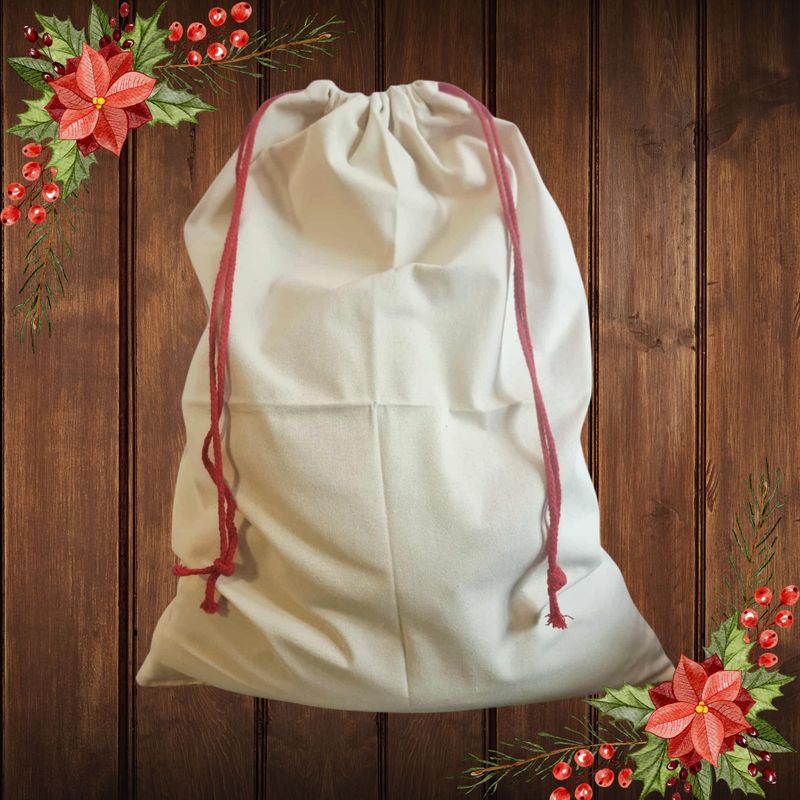 Large Santa Sack Linen With Red Drawstring Craft Blank