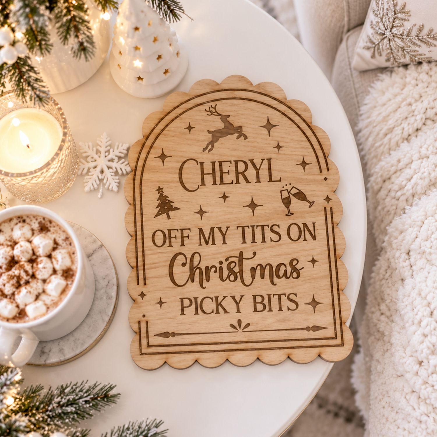 Off My Tits On Christmas Picky Bits Laser Cut &amp; Engraved Mini Board
