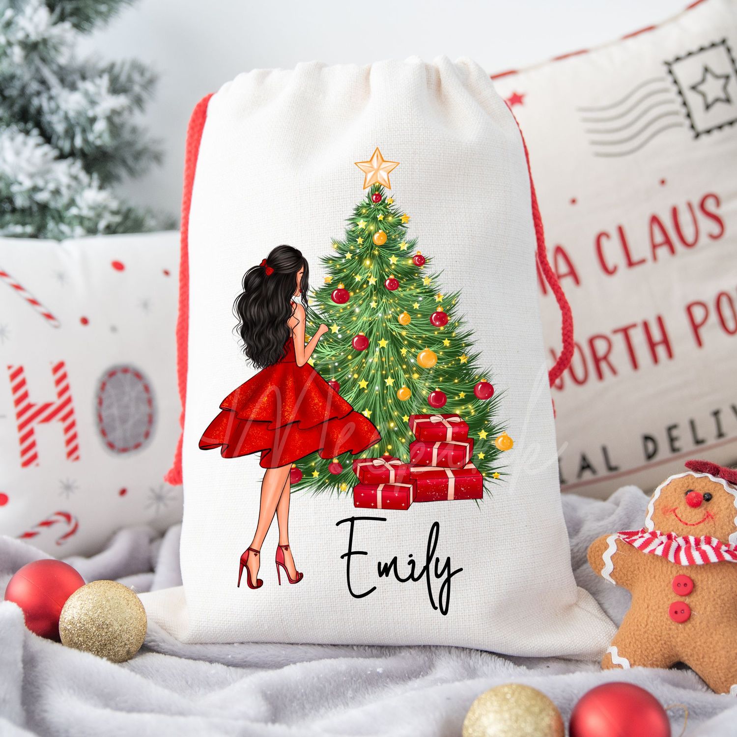 Christmas Girl With Or Without Wine Glass Personalised DTF Decal