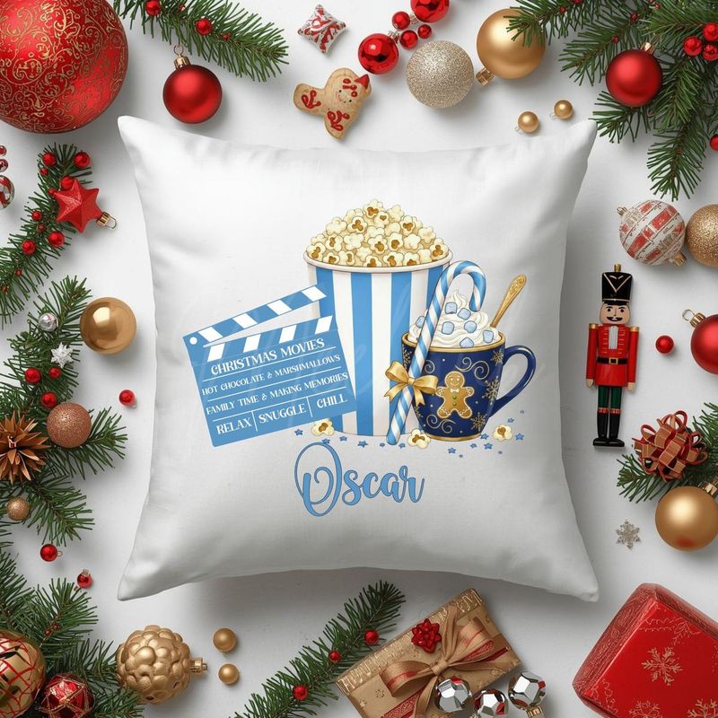 Christmas Movie Cushion DTF Decal Blue Christmas Movie Cushion DTF Decal Blue