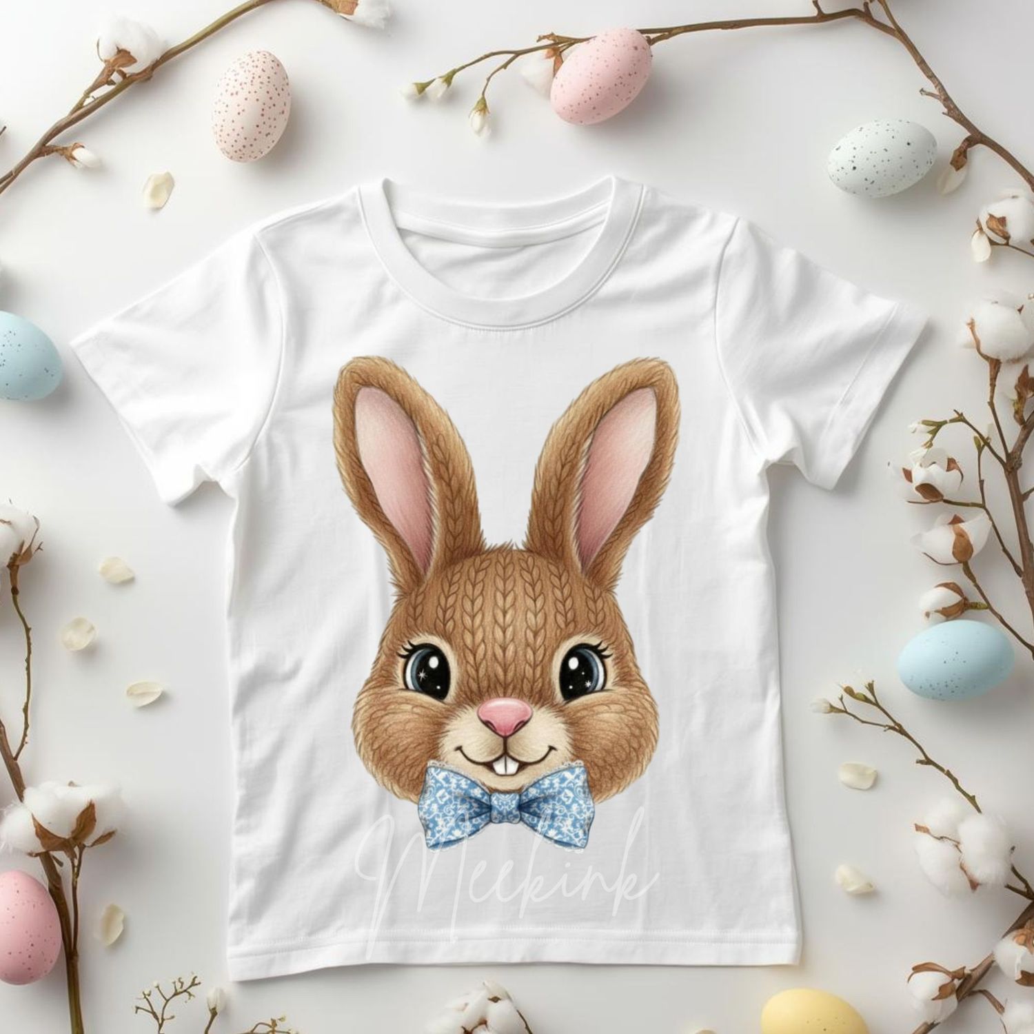 Easter Bunny Blue Bow DTF or UVDTF Decal