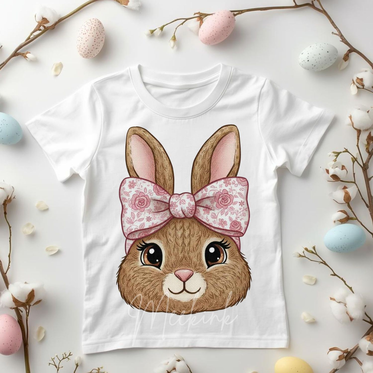 Cute Easter Bunny Pink Bow DTF or UVDTF Decal