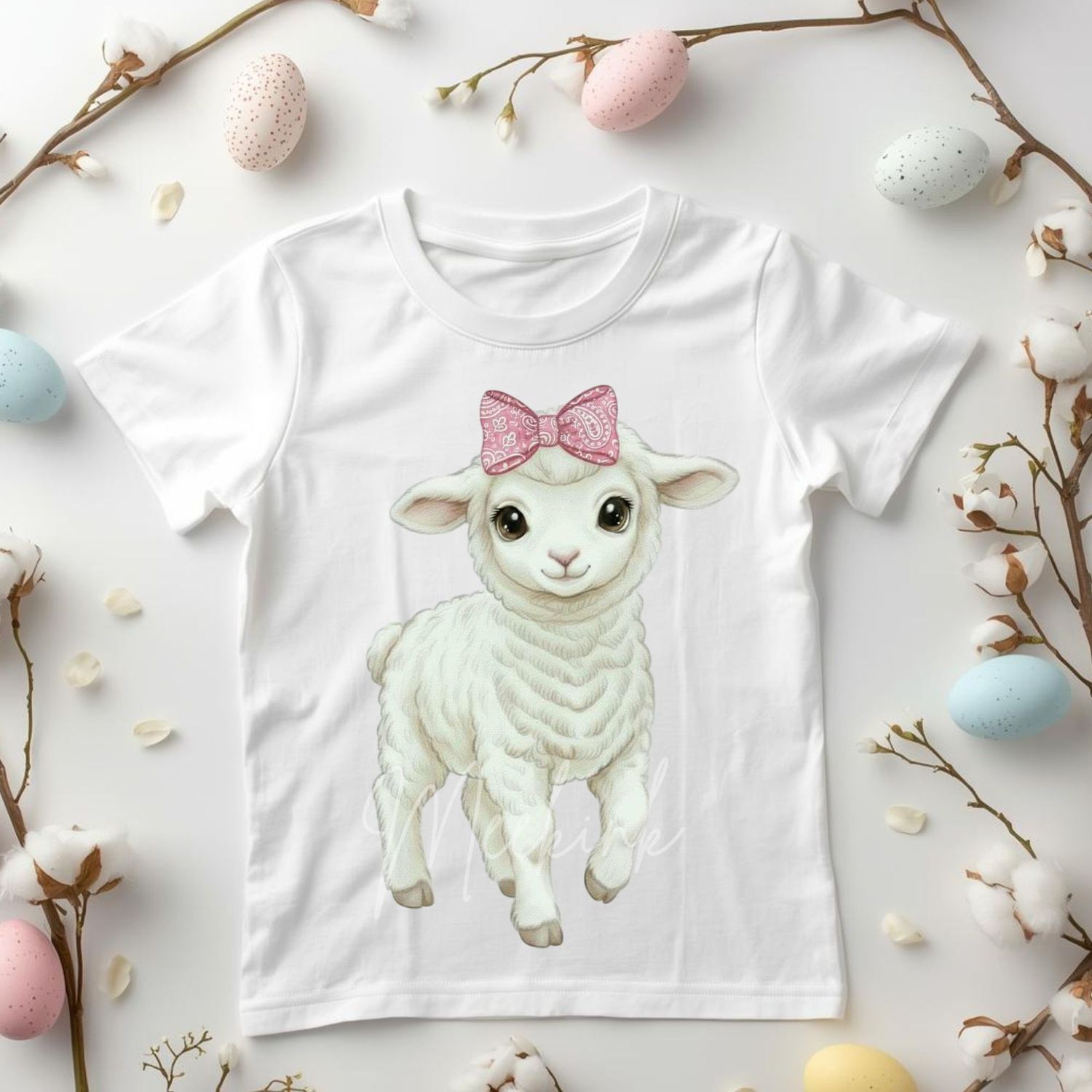 Little Lamb Easter Pink Bow DTF or UVDTF Decal