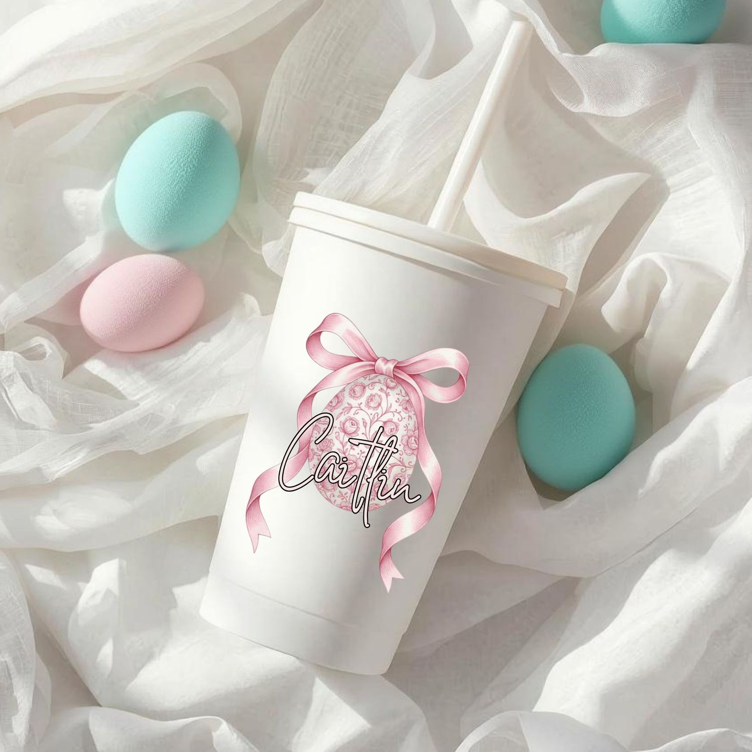 Pink Easter Egg Bow DTF or UVDTF Decal