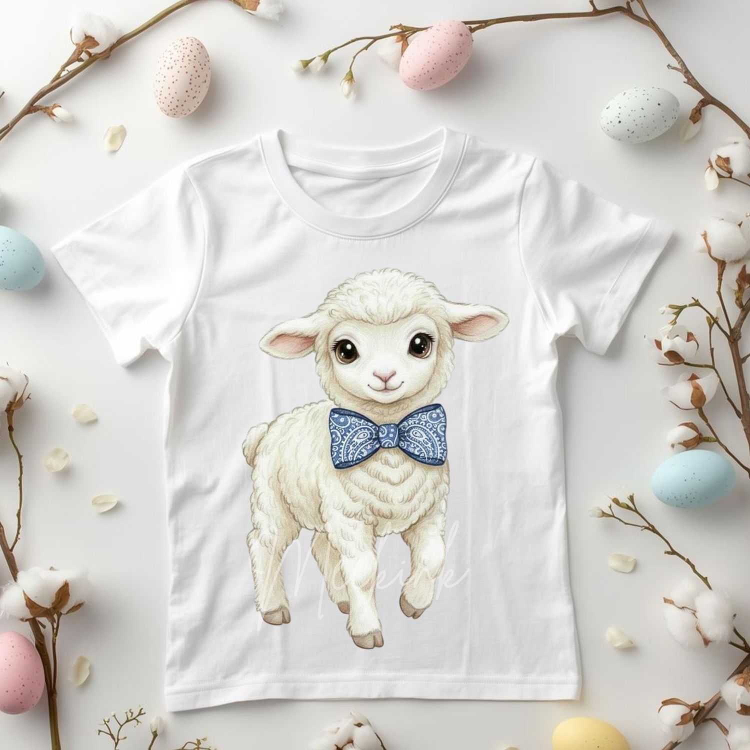 Little Lamb Easter Blue Bow DTF or UVDTF Decal