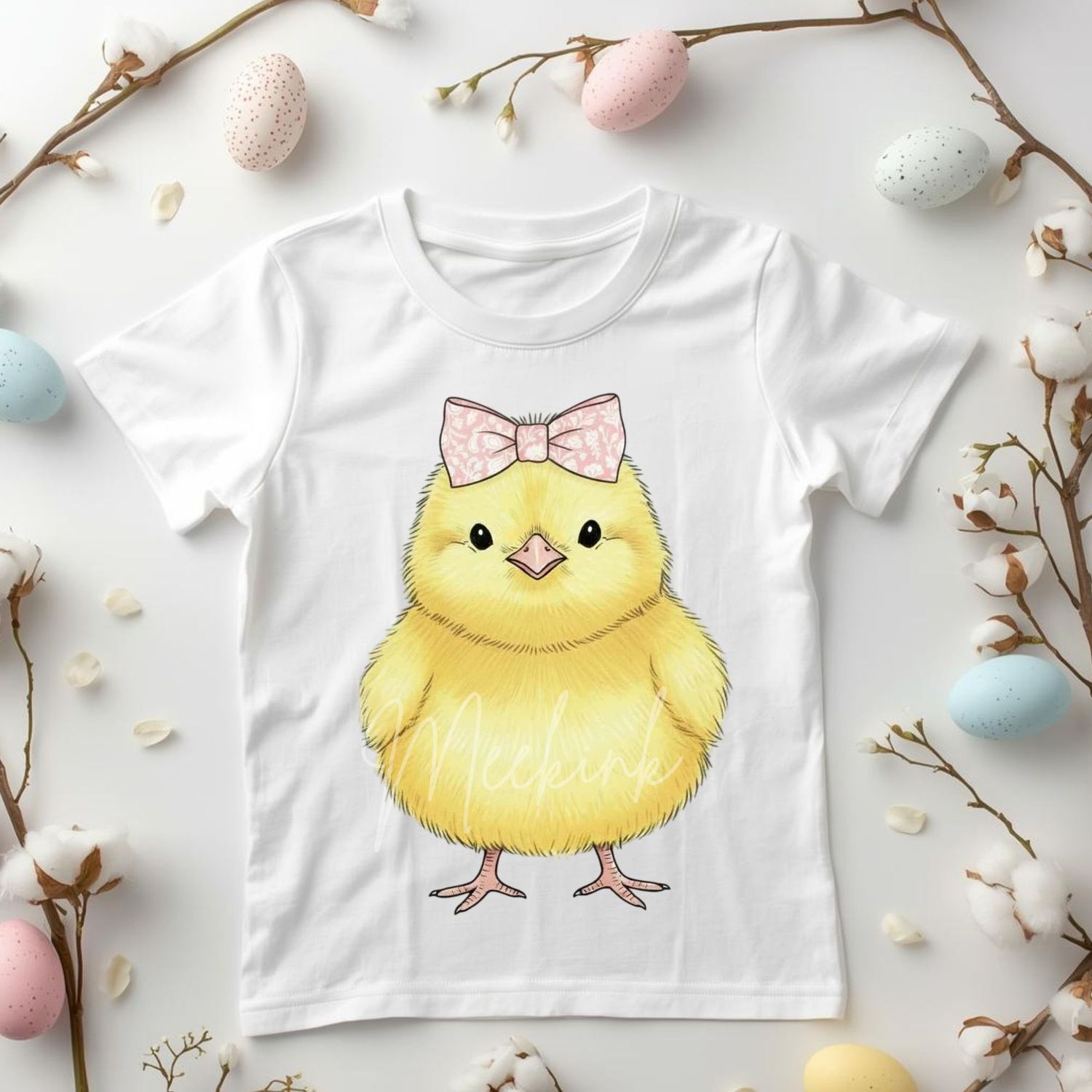 Easter Chick Pink Bow DTF or UVDTF Decal