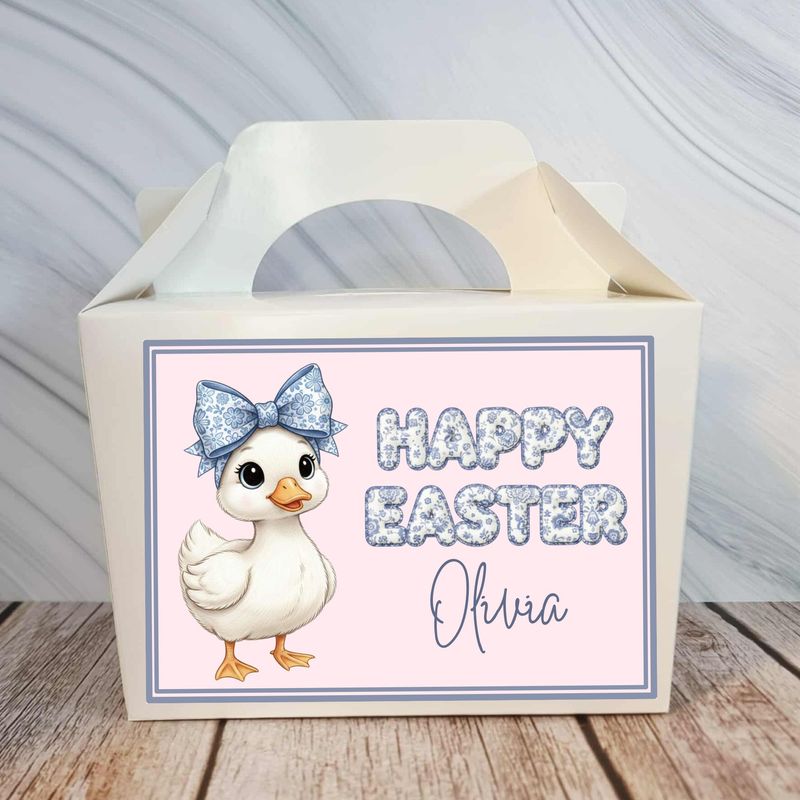 Little Duckling Blue Bow Happy Easter Party Box Sticker
