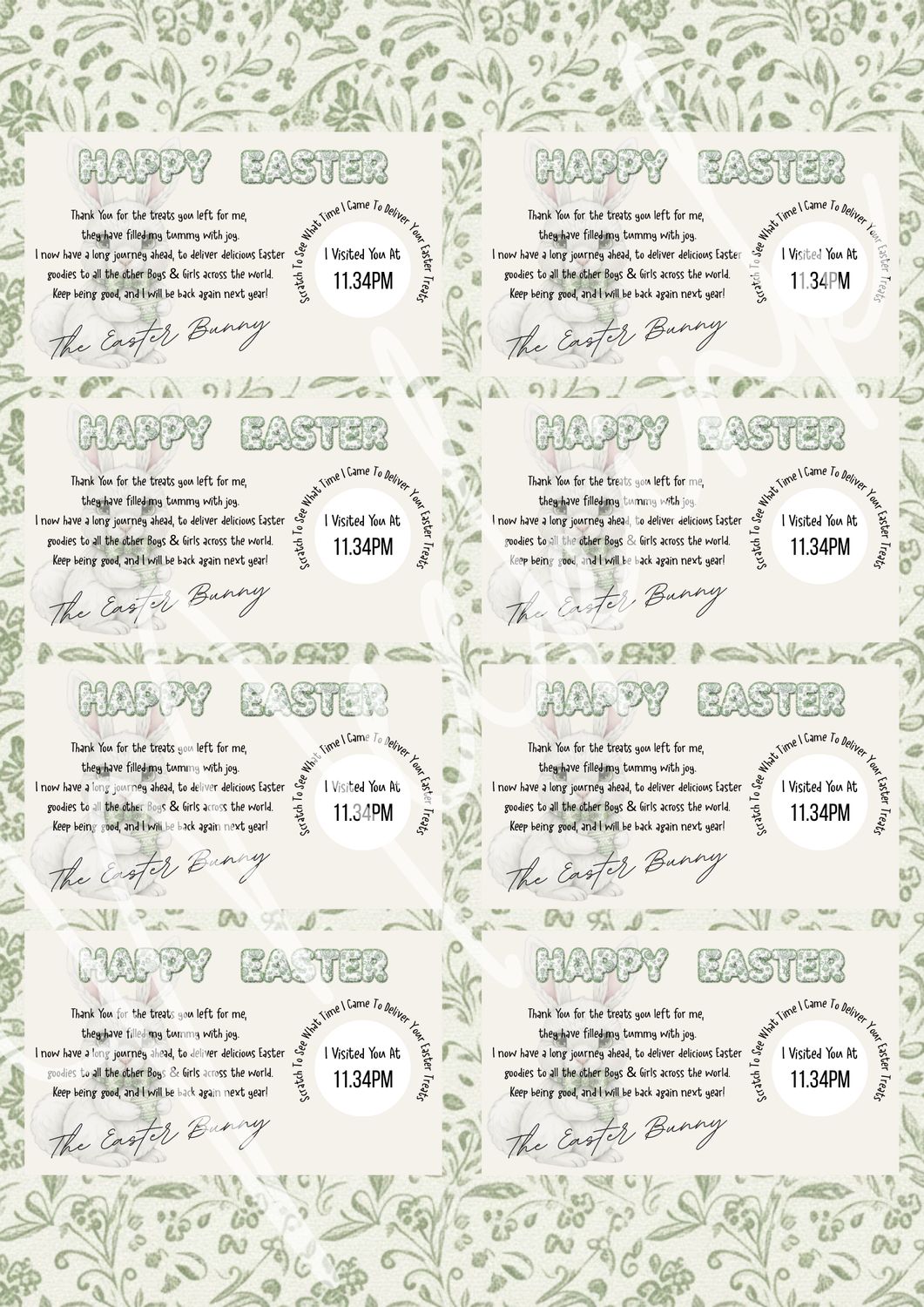 x8 Easter Scratch cards Sage Green