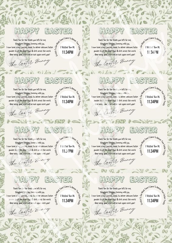 x8 Easter Scratch cards Sage Green