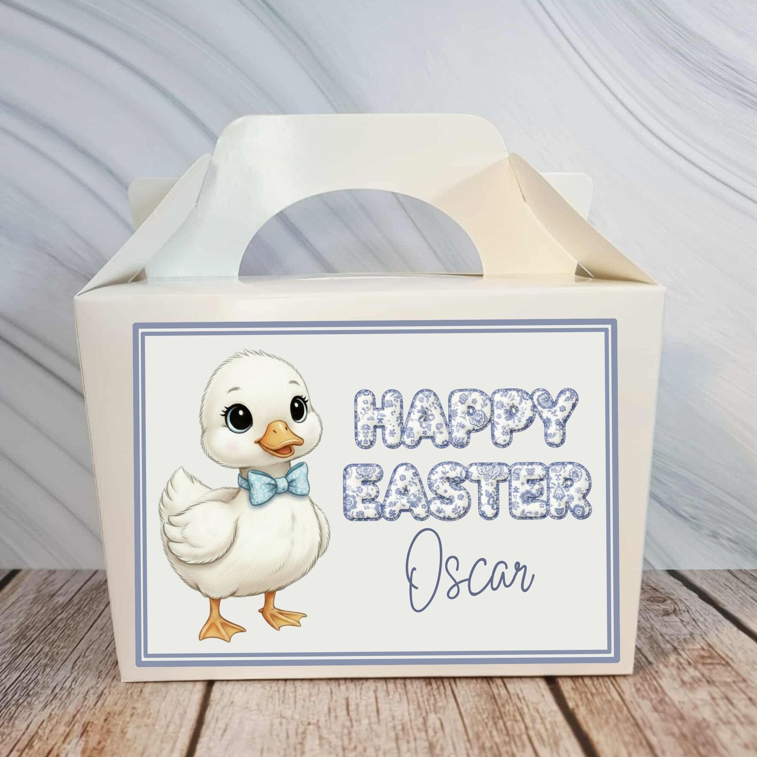 Little Duckling Blue Dicky Bow Happy Easter Party Box Sticker