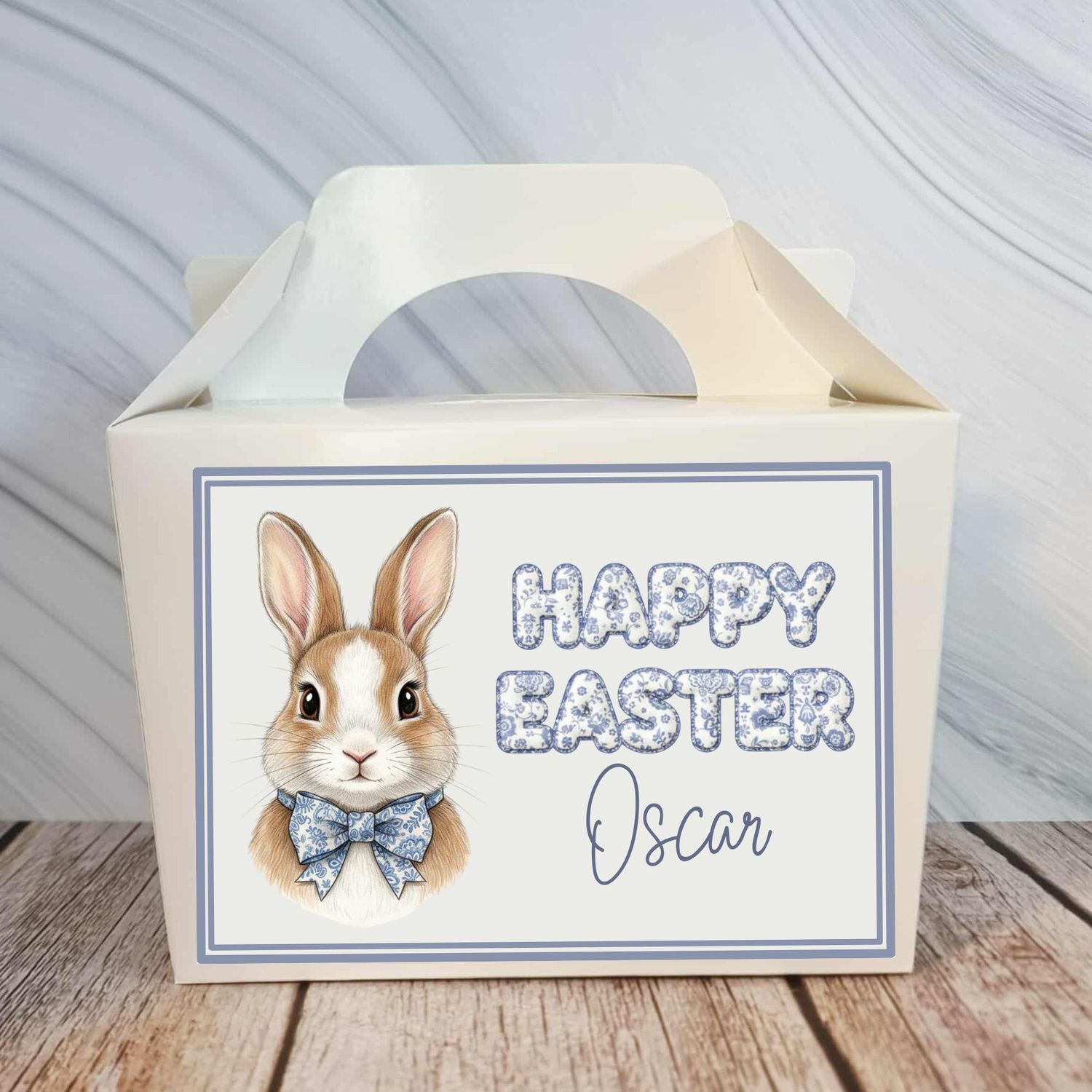 Bunny Blue Dicky Bow Happy Easter Party Box Sticker