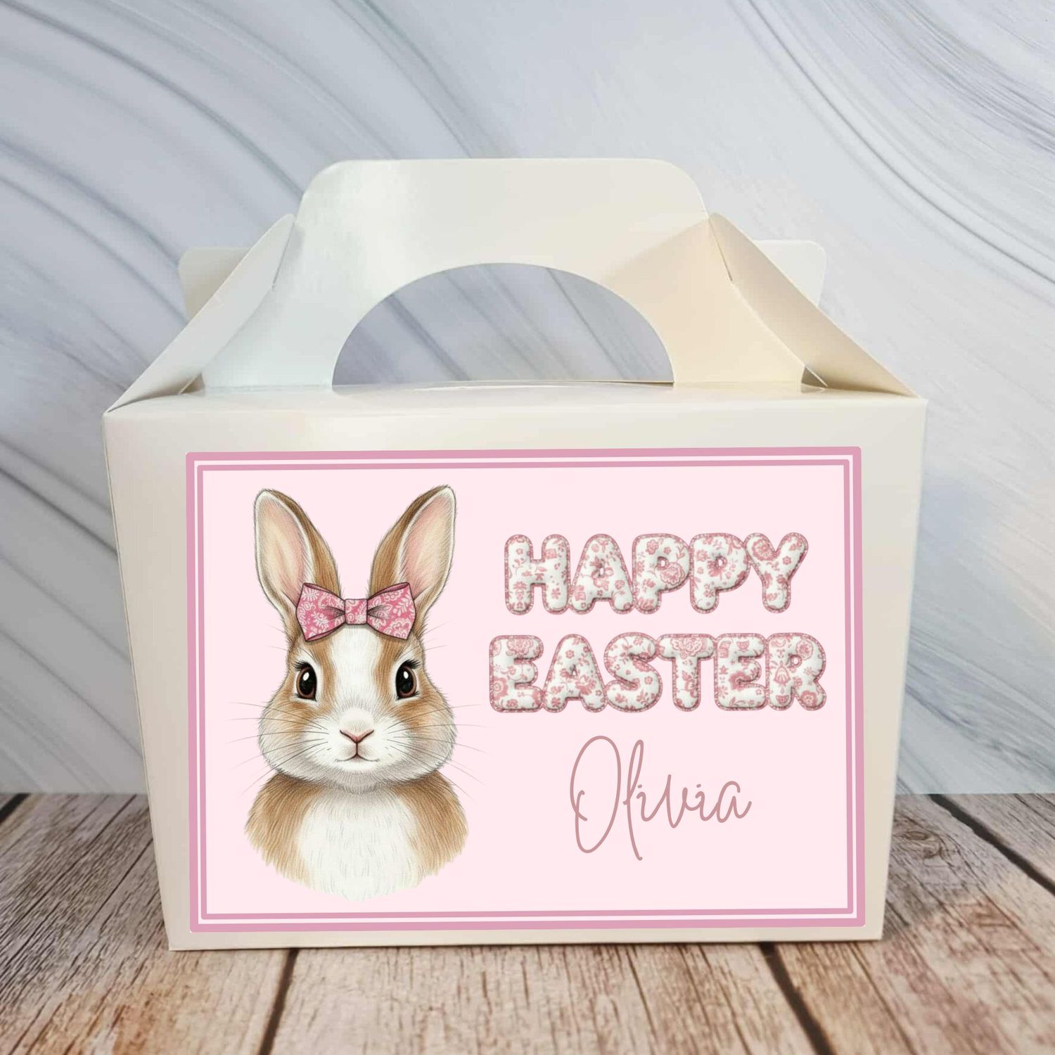 Bunny Pink Hair Bow Happy Easter Party Box Sticker