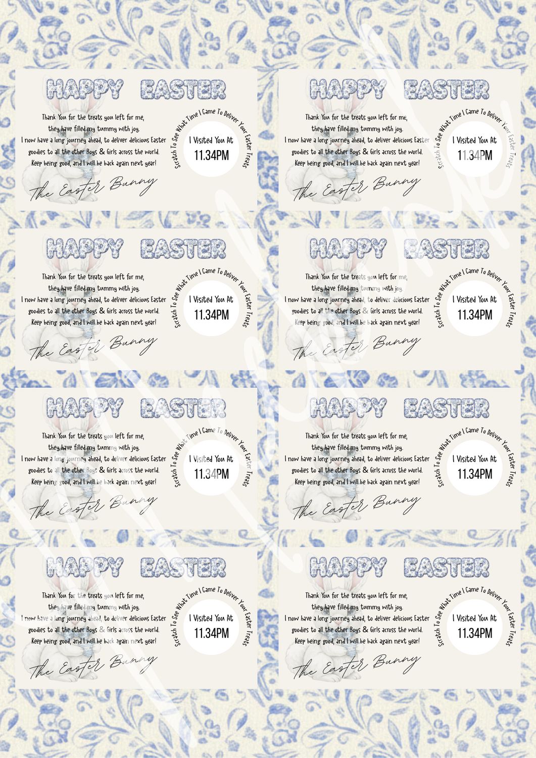 x8 Easter Scratch cards Blue