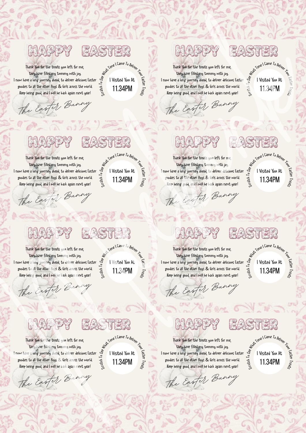 x8 Easter Scratch cards Pink